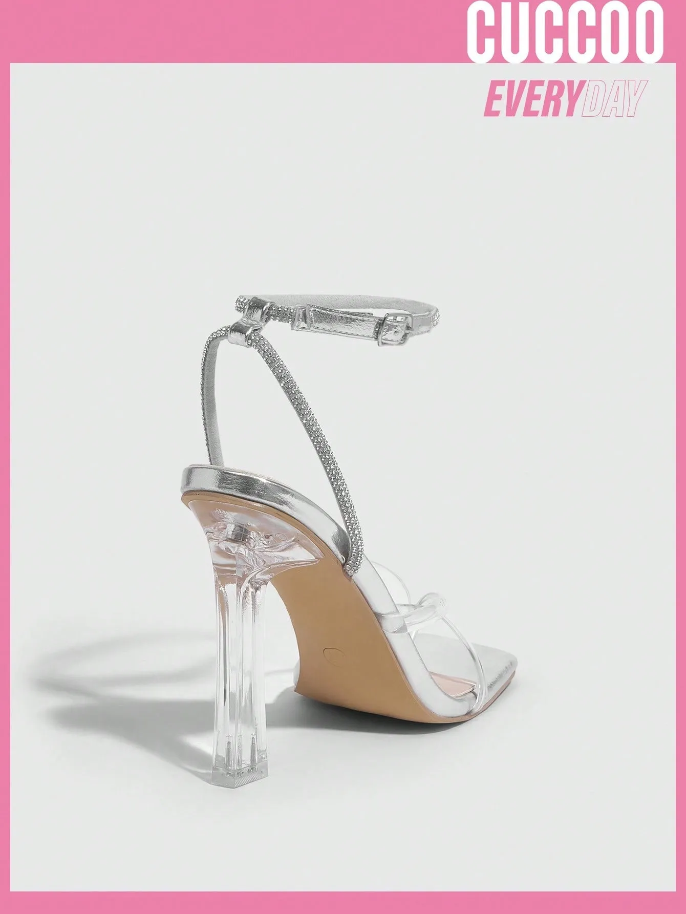 Woman Shoes Silver Fashionable Transparent Strap High Heel Sandals, Versatile Style For Spring And Summer