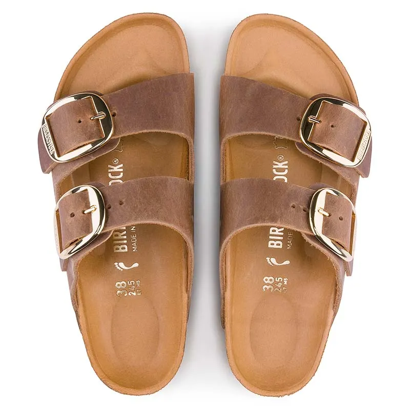 Women's Arizona Oiled Leather Big Buckle Sandals in Cognac