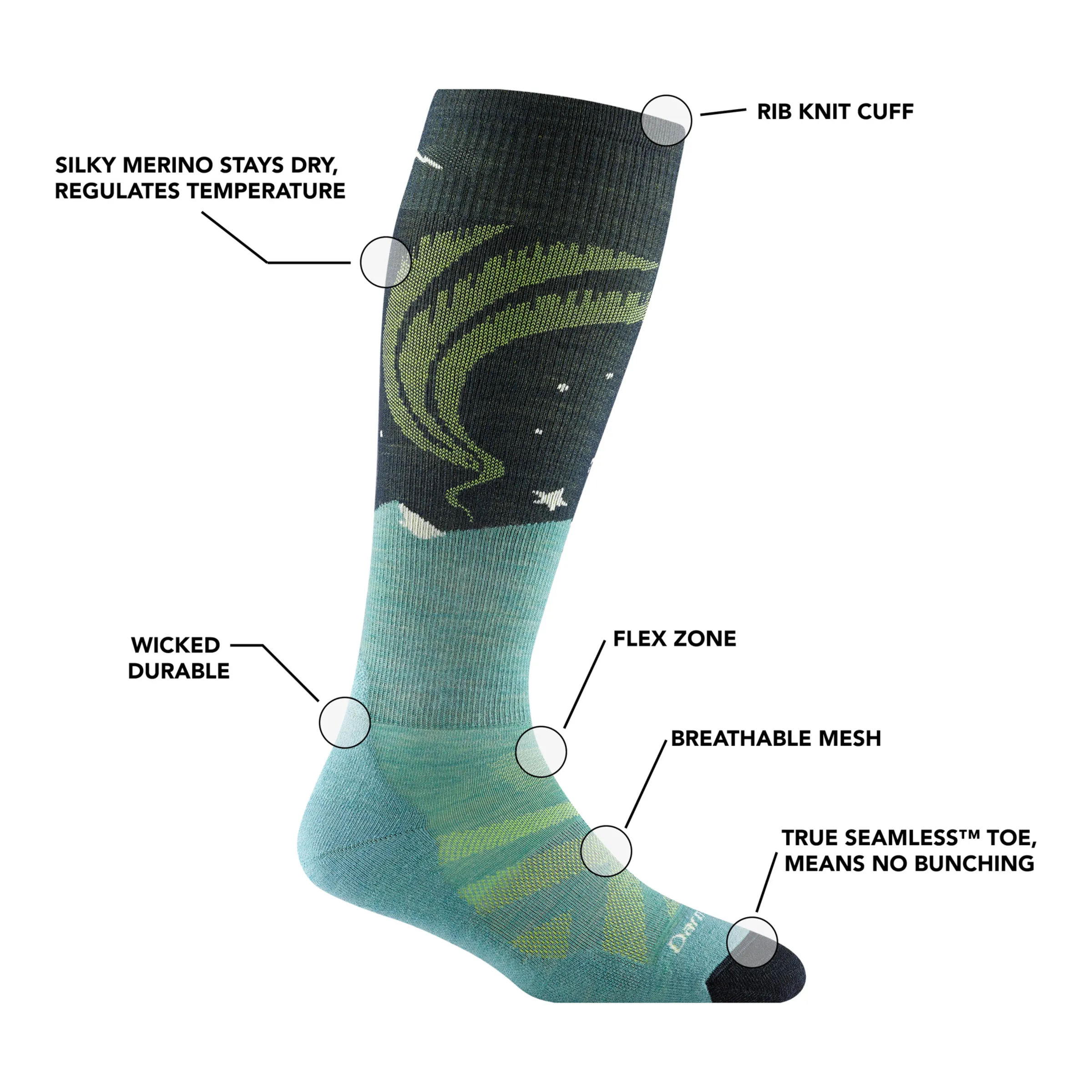 Women's Aurora Over-The-Calf  Lightweight Ski & Snowboard Sock