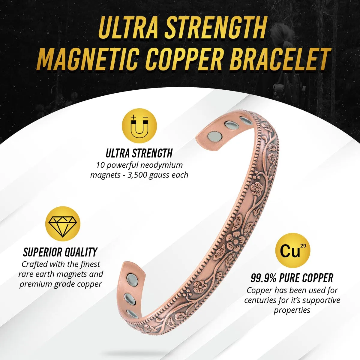 Women’s Floral Style Copper Magnetic Therapy Bracelet Bangle