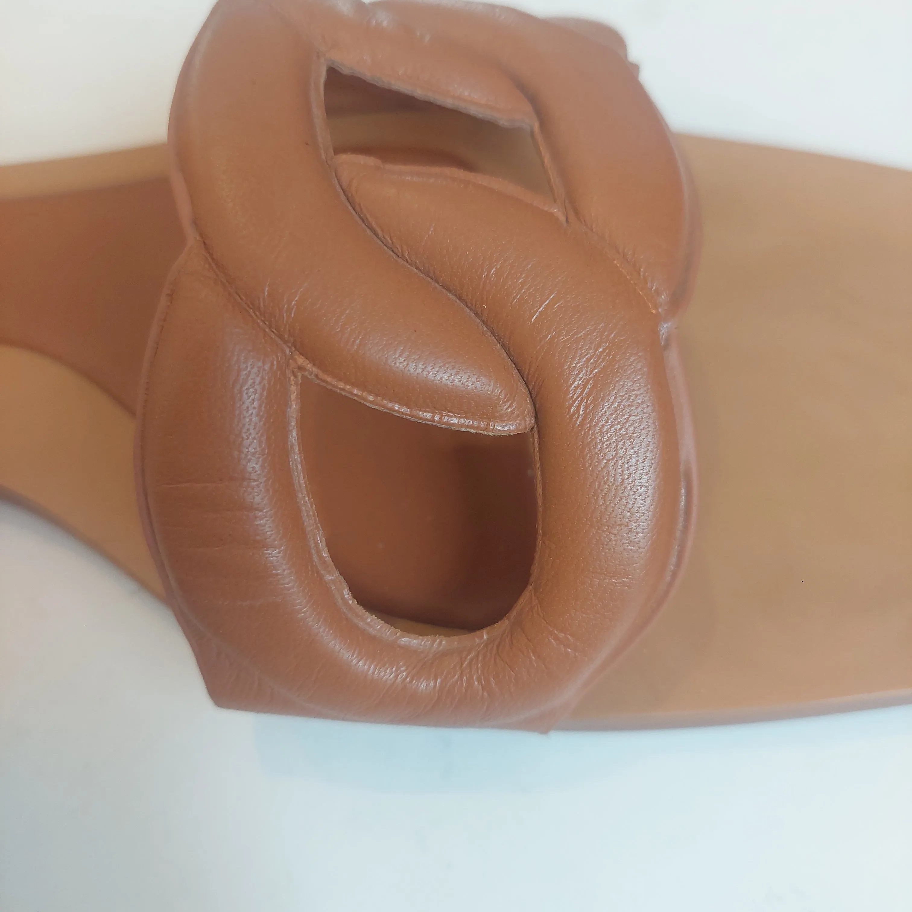 ZARA Tan Leatherette Single-strap Flat Slides | Pre loved |